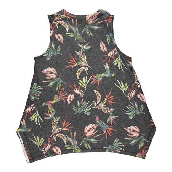 Soft Surroundings Hummingbird Tank 1X Gray Floral Sharkbite Lagenlook Artsy Boho - Picture 3 of 5